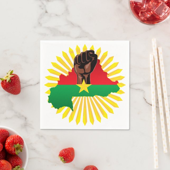 Burkina Faso Map, Flag and Revolution Fist Napkin (Insitu)