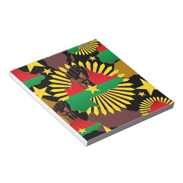 Burkina Faso Map, Flag and Revolution Fist Notepad (Angled)