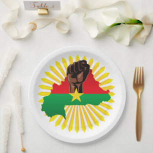 Burkina Faso Map, Flag and Revolution Fist Paper Plate