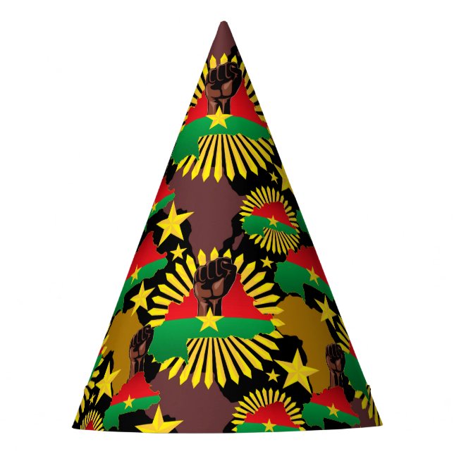 Burkina Faso Map, Flag and Revolution Fist Party Hat (Front)