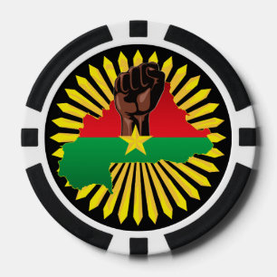 Burkina Faso Map, Flag and Revolution Fist Poker Chips