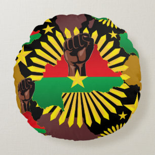 Burkina Faso Map, Flag and Revolution Fist Round Cushion