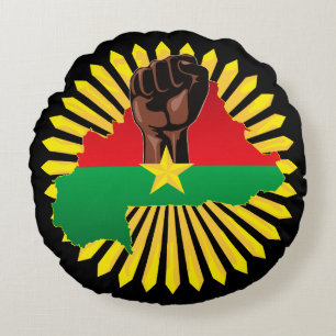Burkina Faso Map, Flag and Revolution Fist Round Cushion
