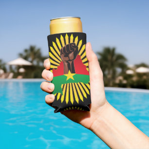 Burkina Faso Map, Flag and Revolution Fist Seltzer Can Cooler