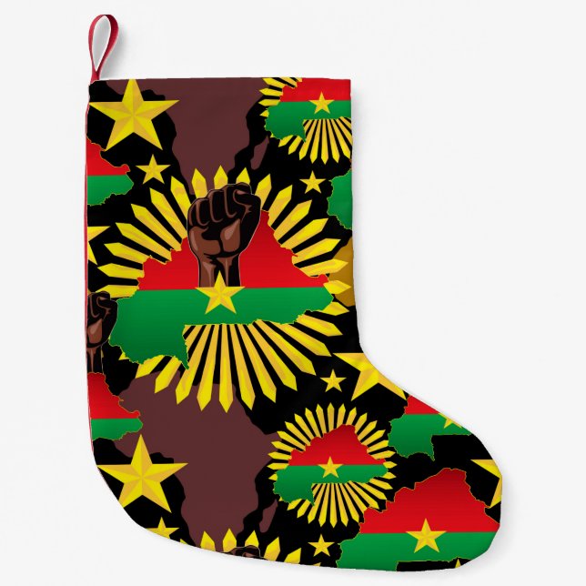 Burkina Faso Map, Flag and Revolution Fist Small Christmas Stocking (Front)
