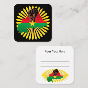 Burkina Faso Map, Flag and Revolution Fist Square Business Card