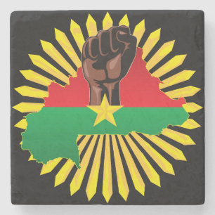Burkina Faso Map, Flag and Revolution Fist Stone Coaster
