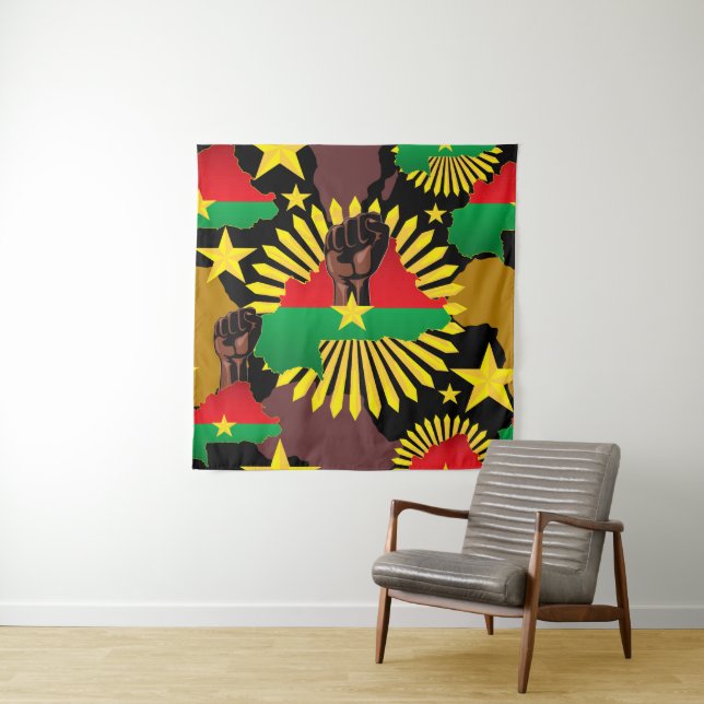 Burkina Faso Map, Flag and Revolution Fist Tapestry (In Situ)