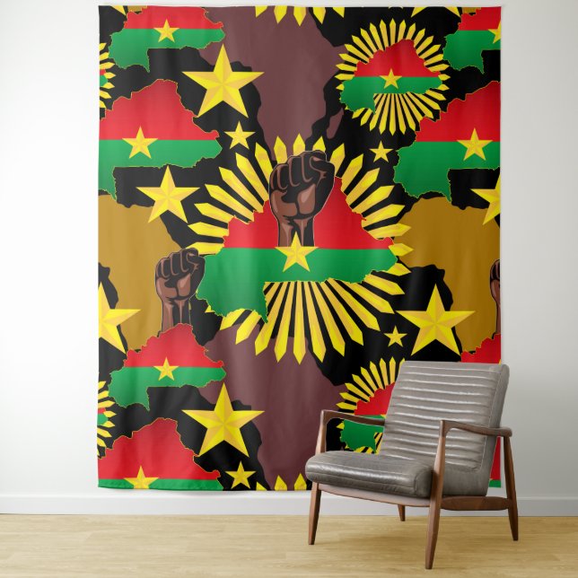 Burkina Faso Map, Flag and Revolution Fist Tapestry (In Situ)