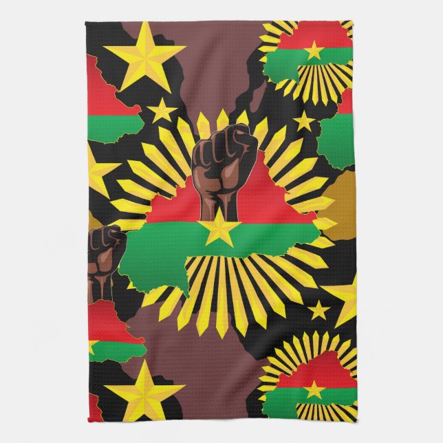 Burkina Faso Map, Flag and Revolution Fist Tea Towel (Vertical)