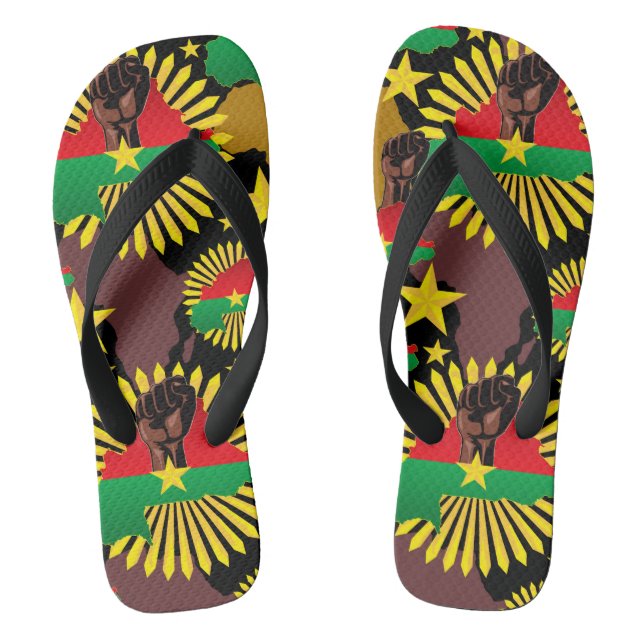 Burkina Faso Map, Flag and Revolution Fist Thongs (Footbed)