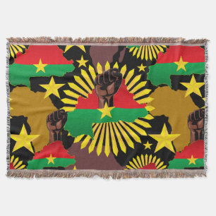 Burkina Faso Map, Flag and Revolution Fist Throw Blanket