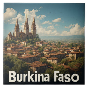 Burkina Faso Village and Scenic Landscape Skyline Ceramic Tile