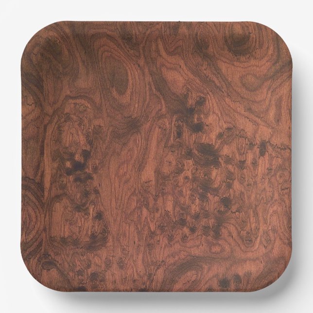 Burl Mahogany Wood Texture Paper Plate (Front)
