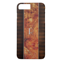 Burl Wood Look Monogrammed iPhone 7 Plus Case