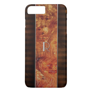 Burl Wood Look Monogrammed iPhone 7 Plus Case