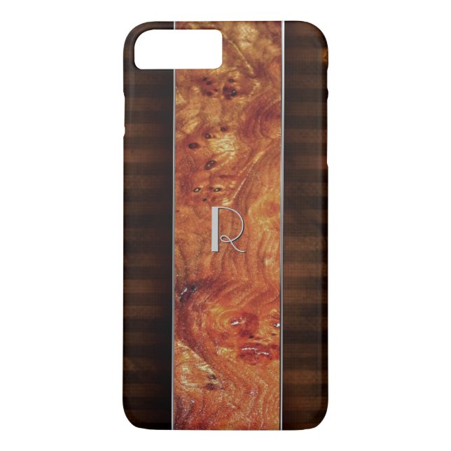 Burl Wood Look Monogrammed iPhone 7 Plus Case (Back)