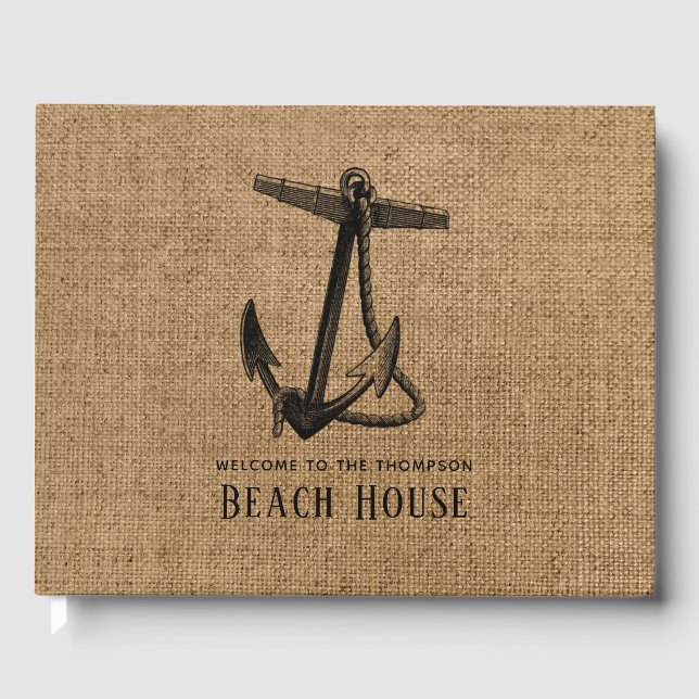 Burlap Anchor Beach House Guest Book (Front)