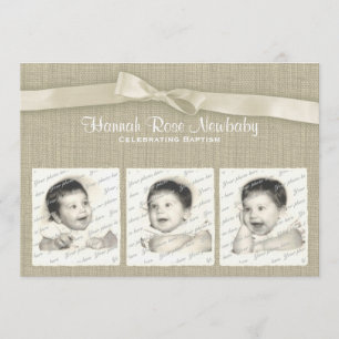 Burlap and Bow Baptism with Photos Invitation
