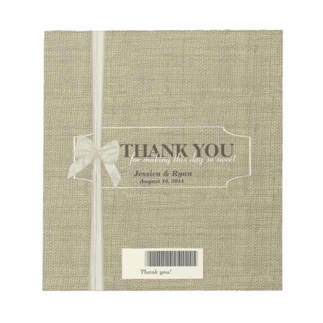 Burlap and Bow Candy Bar Favour Notepad (Front)