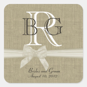 Burlap and Bow Monogram Square Sticker
