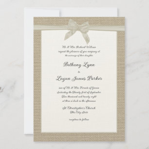 Burlap and Bow Rustic Wedding Invitation