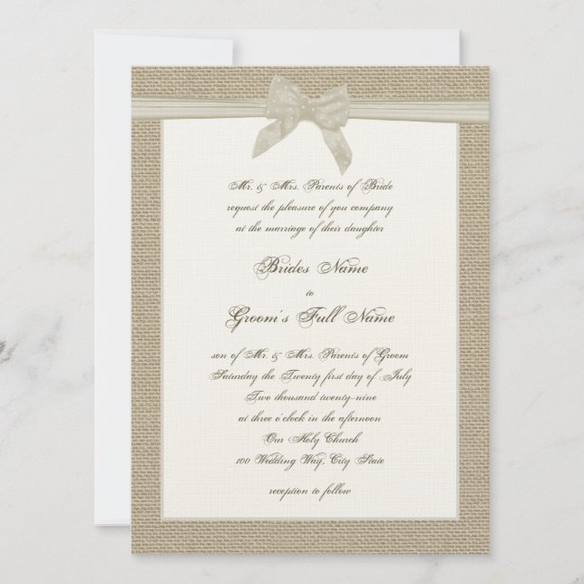 Burlap and Bow Rustic Wedding Invitation (Front)