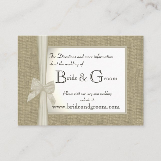Burlap and Bow Wedding Web Info Enclosure Card (Front)