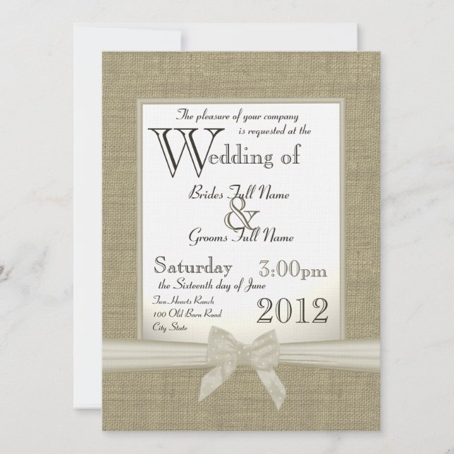 Burlap and Bows Wedding Invitation (Front)