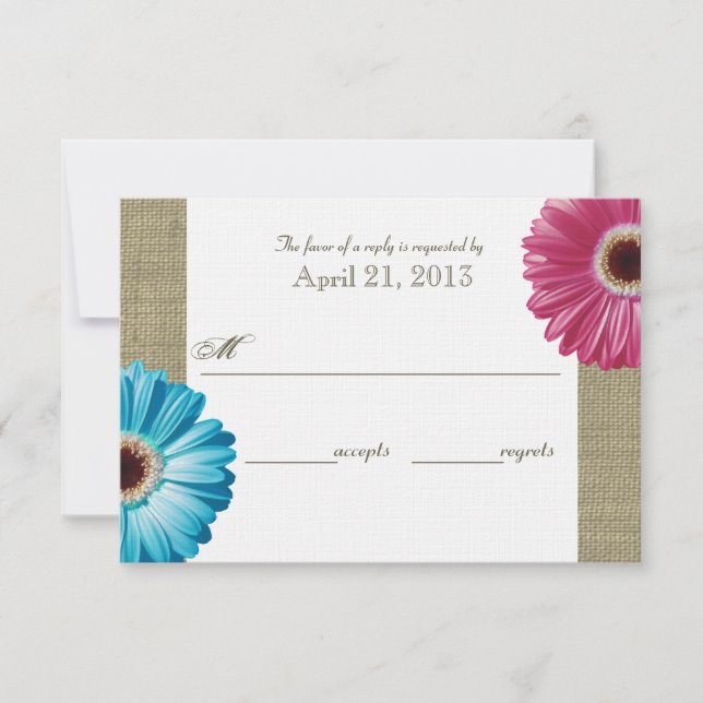 Burlap and Daisy Pink and Blue Response Card (Front)