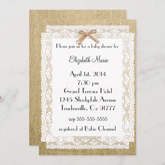 Burlap and Lace Baby Shower Invitation (Front/Back)
