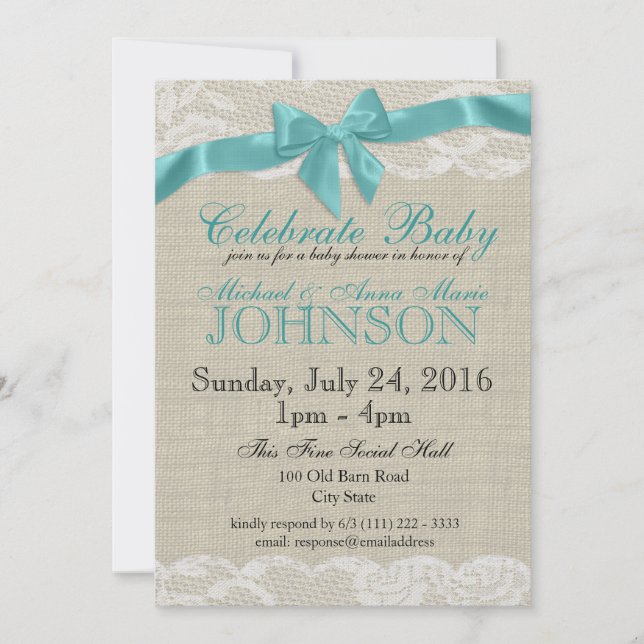 Burlap and Lace Baby Shower Invitation (Front)