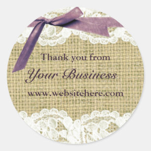 Burlap and Lace Beige Purple Bow shabby chic label