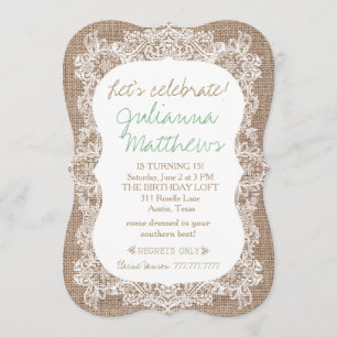 Burlap and Lace Birthday Invitation
