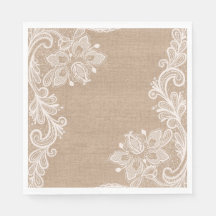 Burlap and Lace Floral Paper Napkin