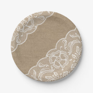 Burlap and Lace Floral Paper Plate