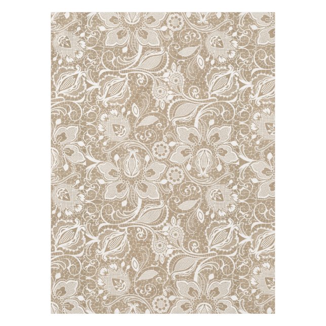 Burlap and Lace Floral Table Cloth (Front)