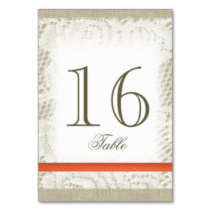 Burlap and Lace Ocean Romance Coral Table Number