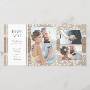 Burlap and Lace Photo Wedding Thank You Card