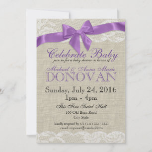 Burlap and Lace Purple Baby Shower Invitation