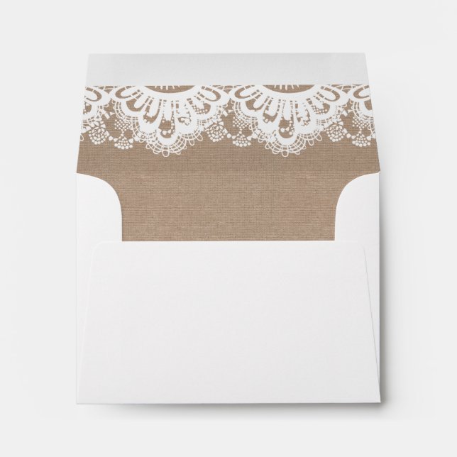 Burlap and Lace RSVP Wedding Envelopes, Rustic Envelope (Back (Bottom))