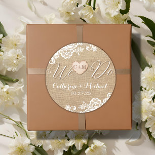 Burlap And Lace Rustic Country Wedding Classic Round Sticker