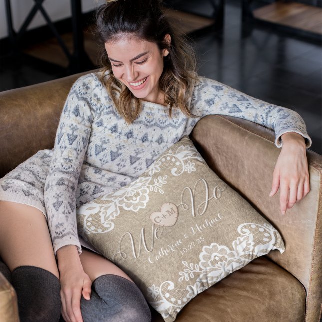 Burlap And Lace Rustic Country Wedding Cushion (Creator Uploaded)