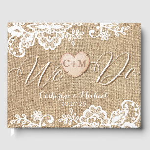 Burlap And Lace Rustic Country Wedding Guest Book