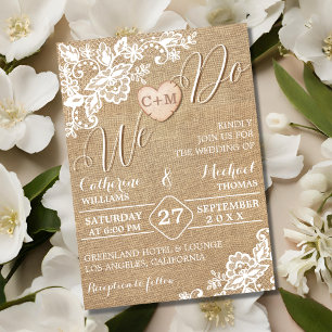 Burlap And Lace Rustic Country Wedding Invitation
