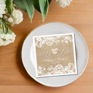 Burlap And Lace Rustic Country Wedding Napkin