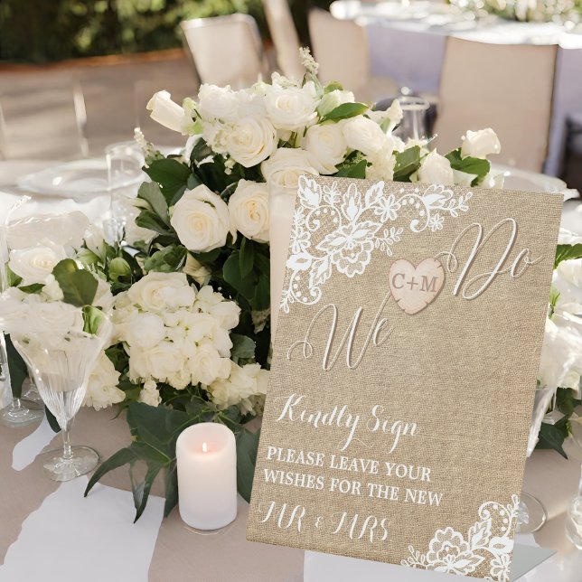Burlap And Lace Rustic Country Wedding Pedestal Sign (Creator Uploaded)