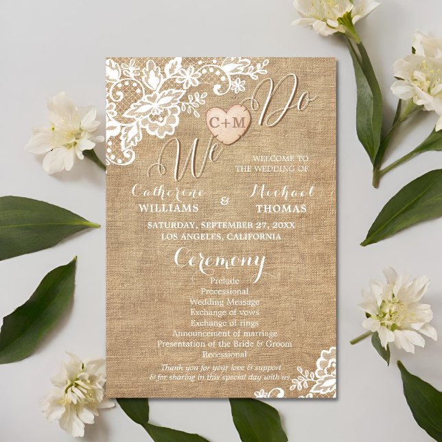 Burlap And Lace Rustic Country Wedding Program (Creator Uploaded)