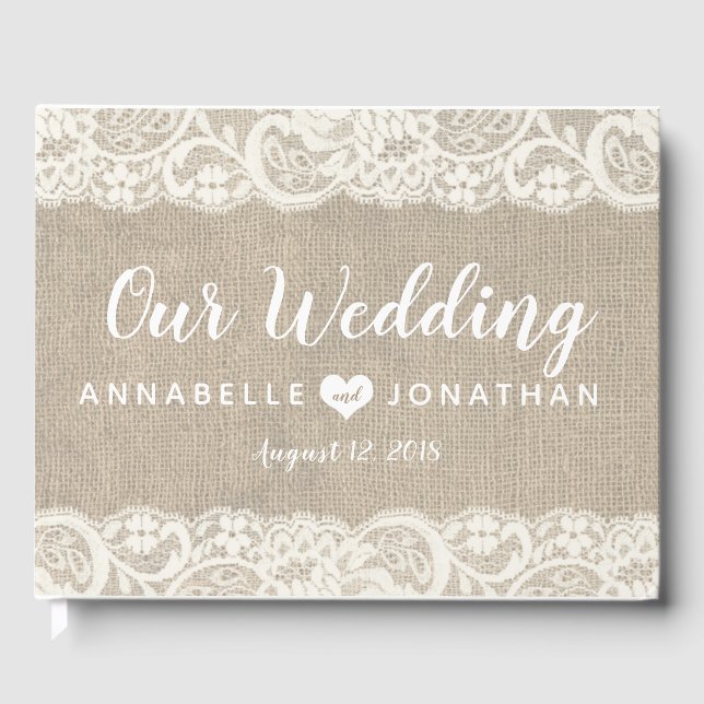 Burlap and Lace Rustic Wedding Guest Book (Front)