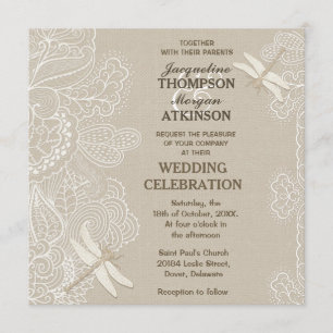 Burlap and Lace Rustic Wedding Invitation